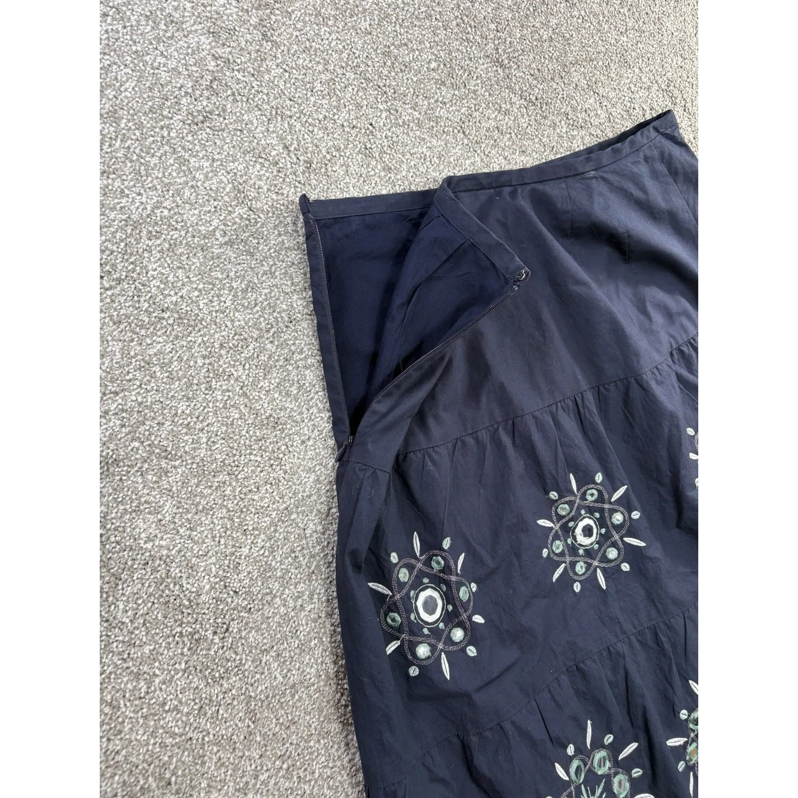 Ann Taylor LOFT‎ Petites 2P Navy Embroidered Boho Peasant Skirt Mirror Beaded - Image 8