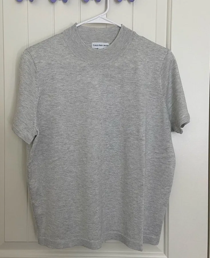 NWOT Calvin Klein Jeans women’s silver metallic high neck short sleeve knit top - Image 1