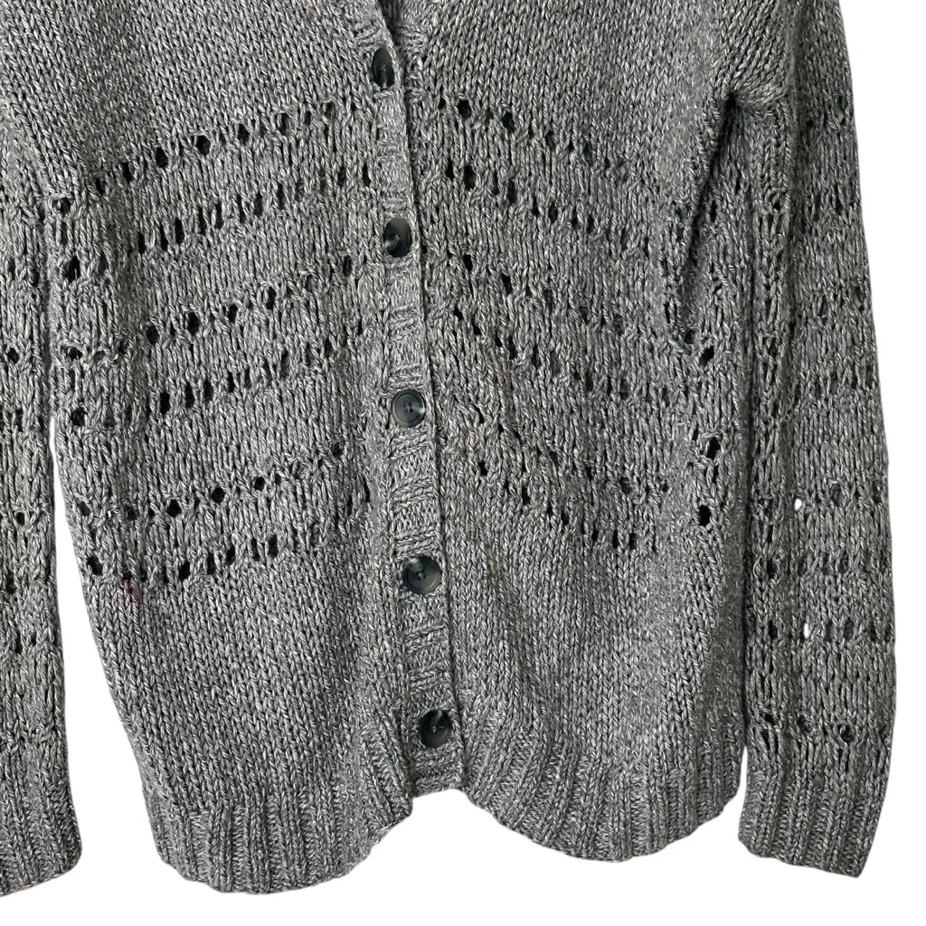 Vince  Knitted By Hand Cardigan Sweater Open Knit Gray Vneck Oversized Knit S - Image 7