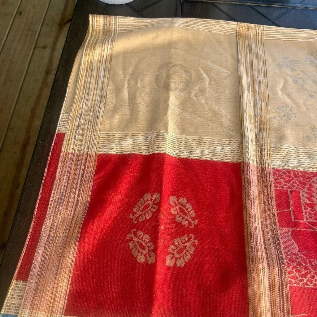 Ladies 100% Pashmina floral artsy printed scarf classic stunning red blue tan - Image 2