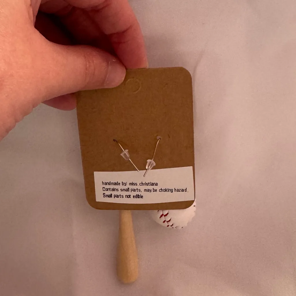 Handmade Baseball and Bat Earrings White - Image 3