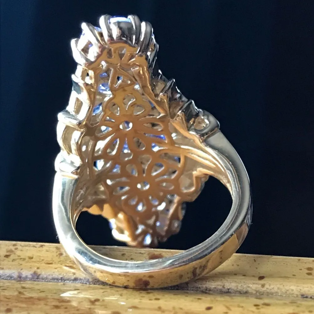 Natural Tanzanite Sterling Silver 18k Yellow Gold Vermeil Ring Size 8 - Image 3
