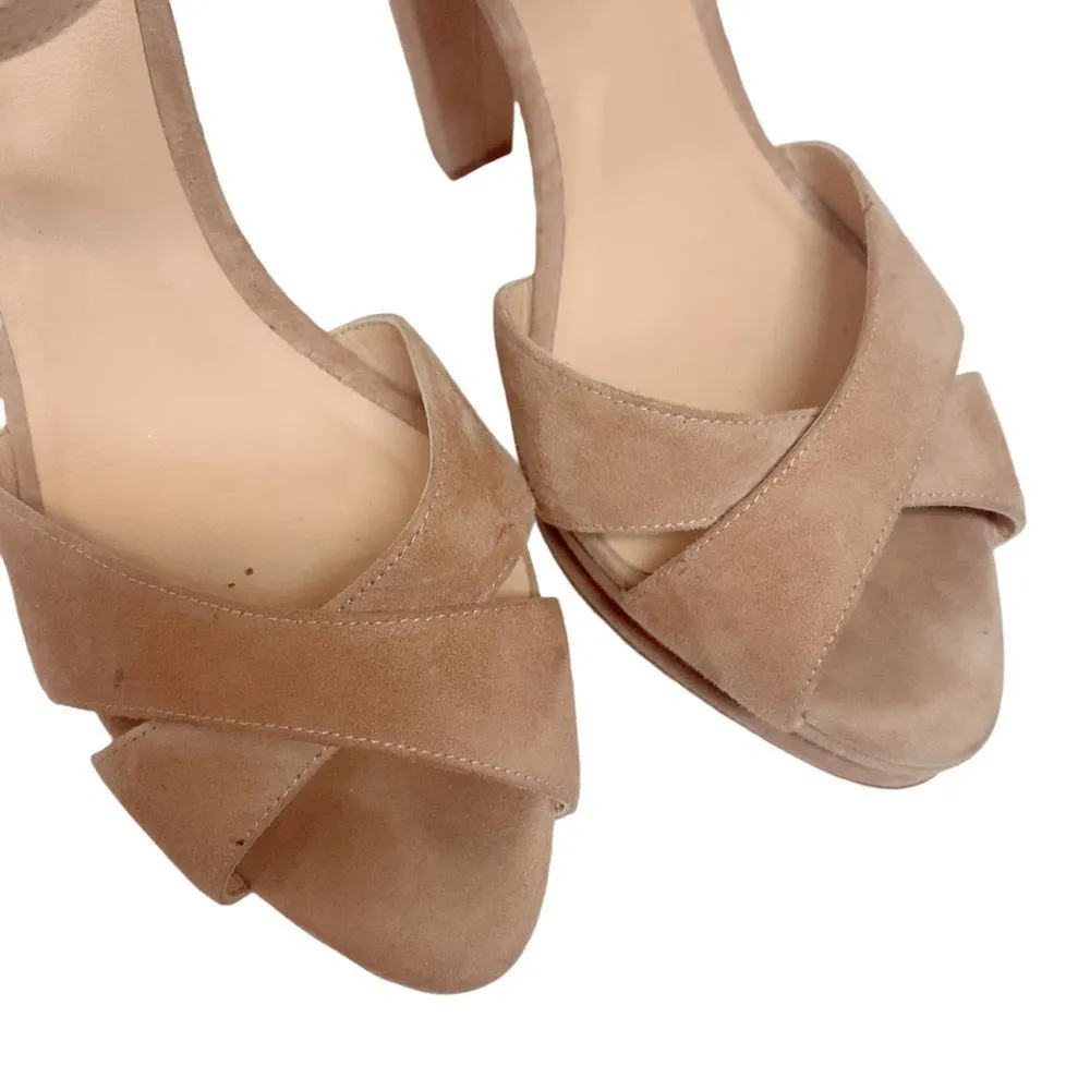 Anthropologie Hoss Intropia Suede Platform Heels Sz US 11 Sling Back Ankle Strap - Image 3