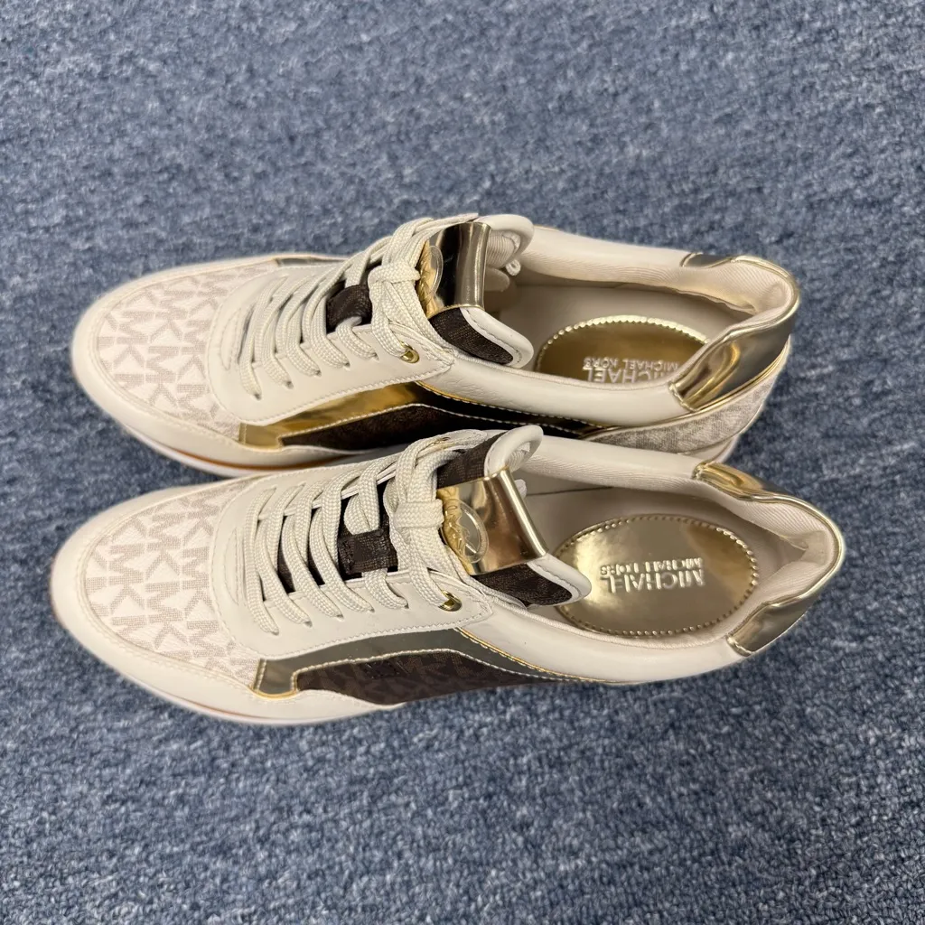 Michael Kors Maddy Trainer Mini MK Logo Vanilla Brown Gold Shoes Sneakers Size 7 - Image 6
