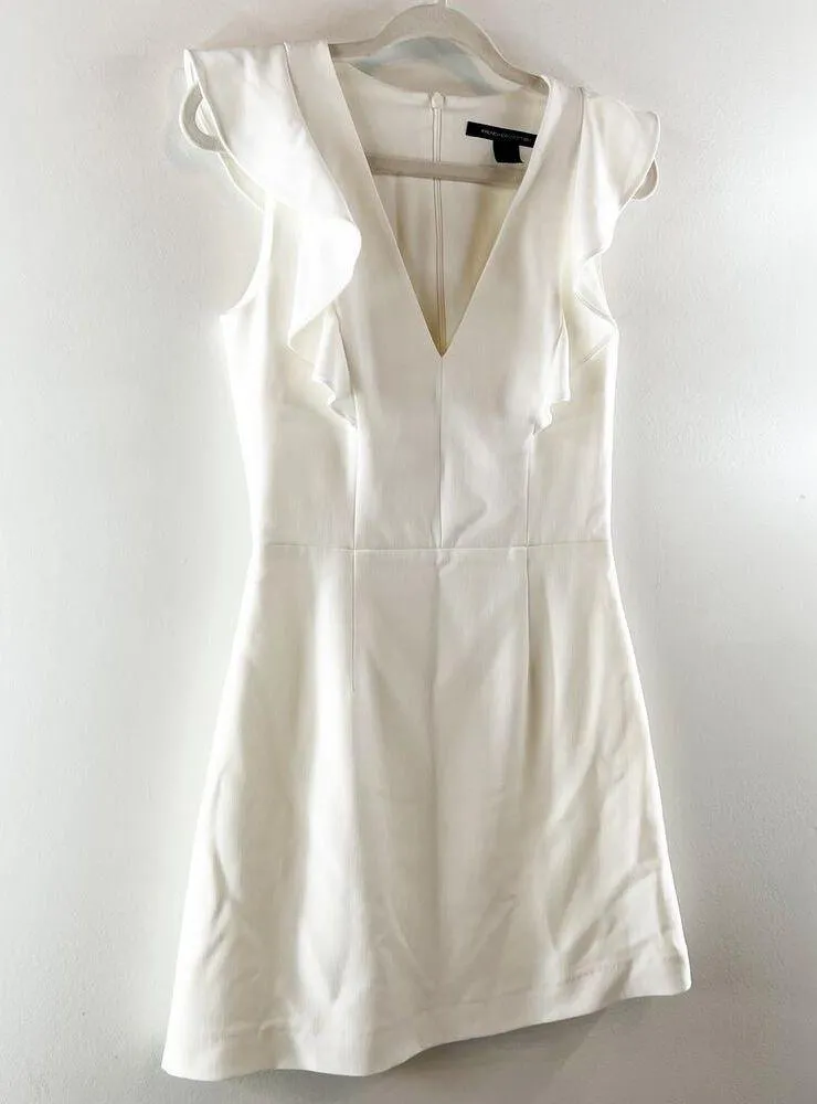 French Connection Whisper Ruffle V Neck Mini Dress White 6 - Image 5
