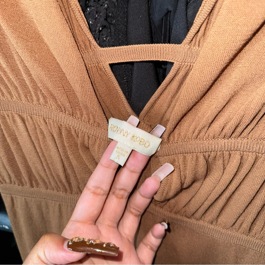 Ronny Kobo Charlie Dress Driftwood Brown Ruched Cutout Jersey Maxi - Image 7