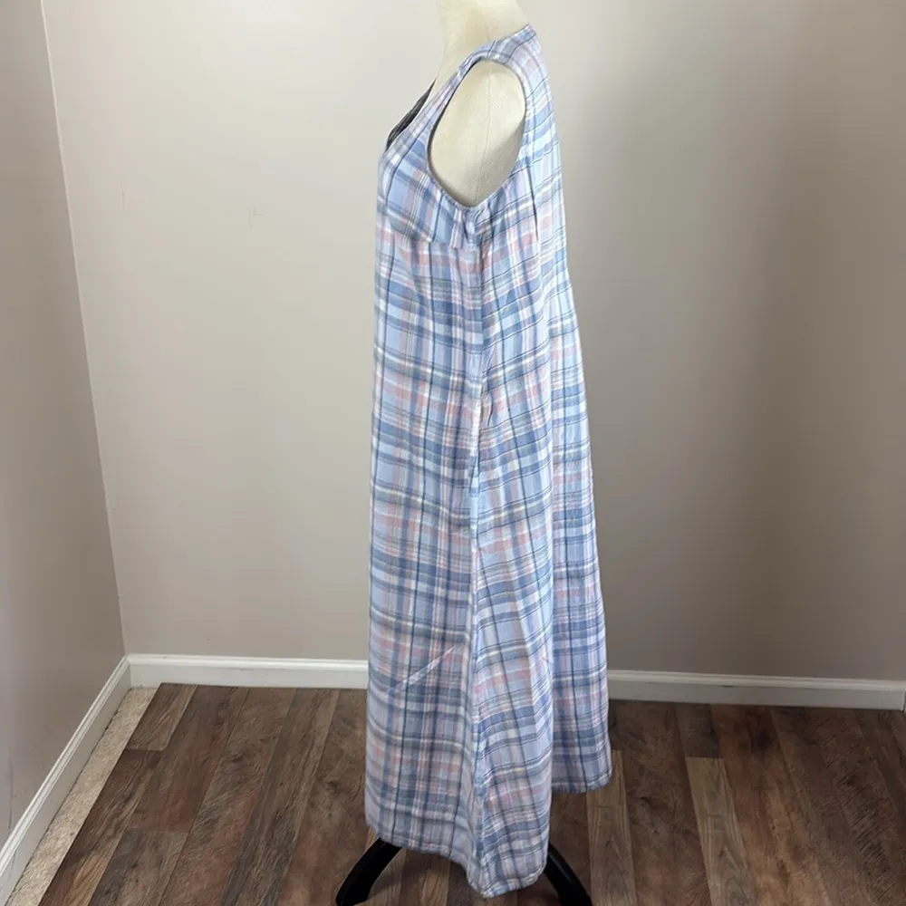 J Jill The Madras Maxi Dress 100% Linen Sleeveless Relaxed Fit Pockets Blue Sz M Size M - Image 6