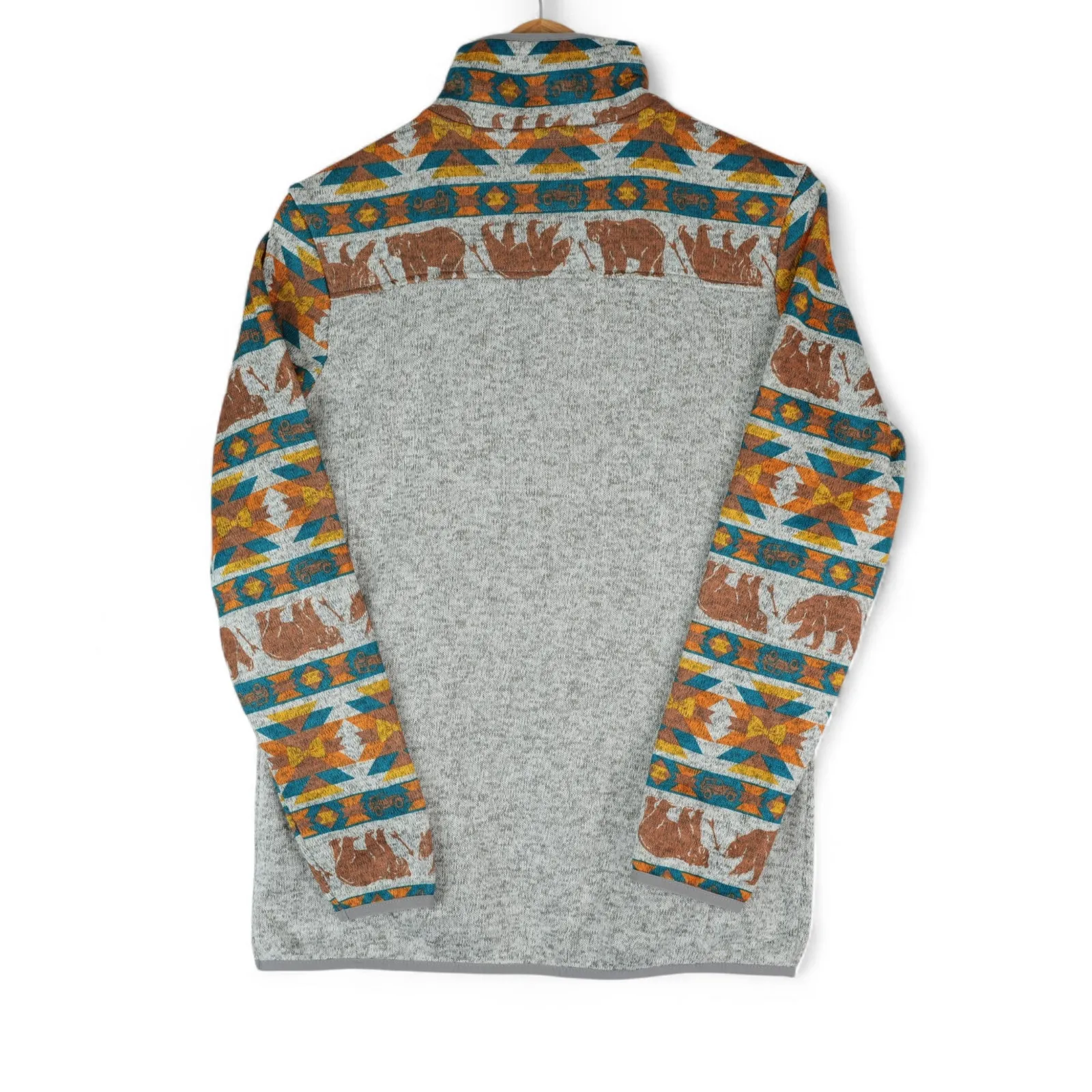 Simply Southern Pullover Womens M Gray Aztec Bear Fleece Snap Neck Cozy Outdoors - Image 6
