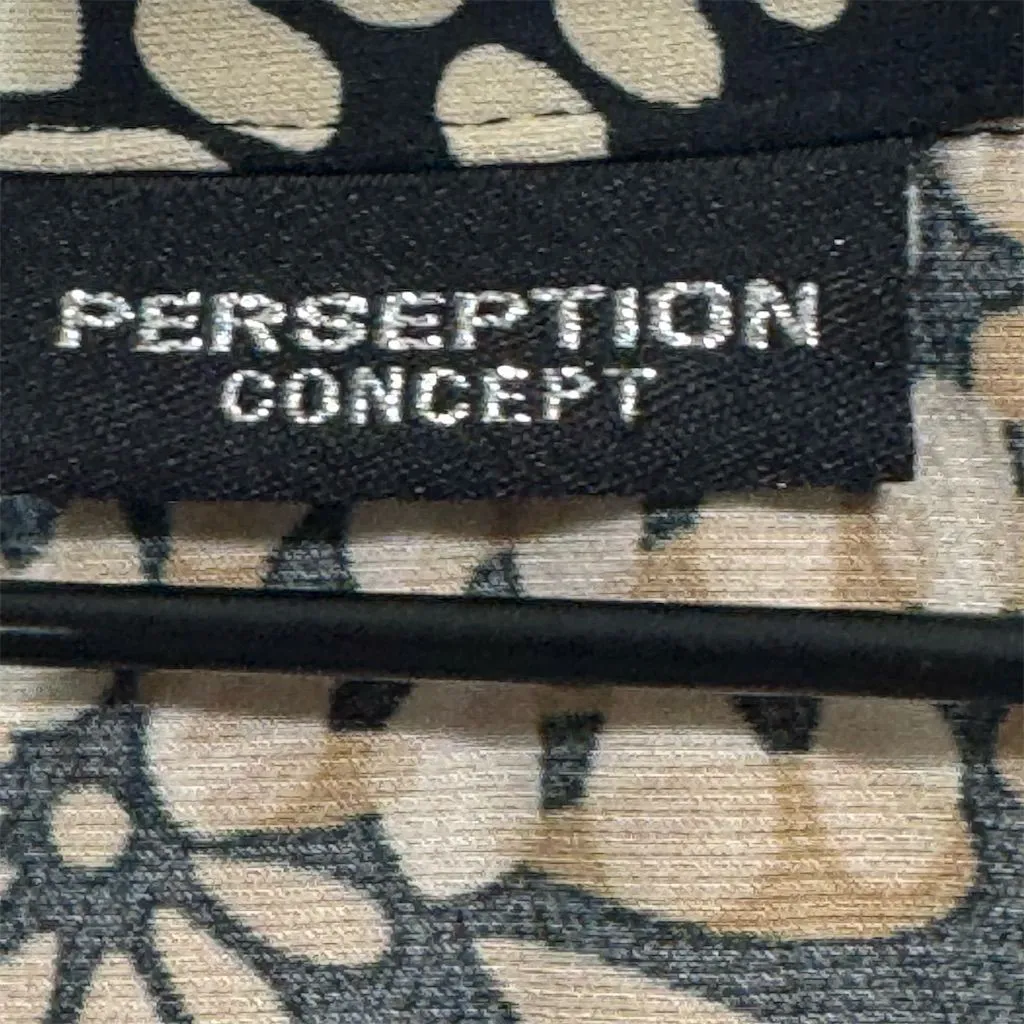 Perseption Concept Blouse M Retro Floral Print Black Tan Button Top Y2K VTG Size M - Image 7