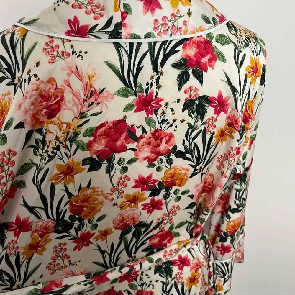 J Crew Robe Winter Garden Floral Botanical Eco Easy Luxe Pockets Red Pink Yellow - Image 16