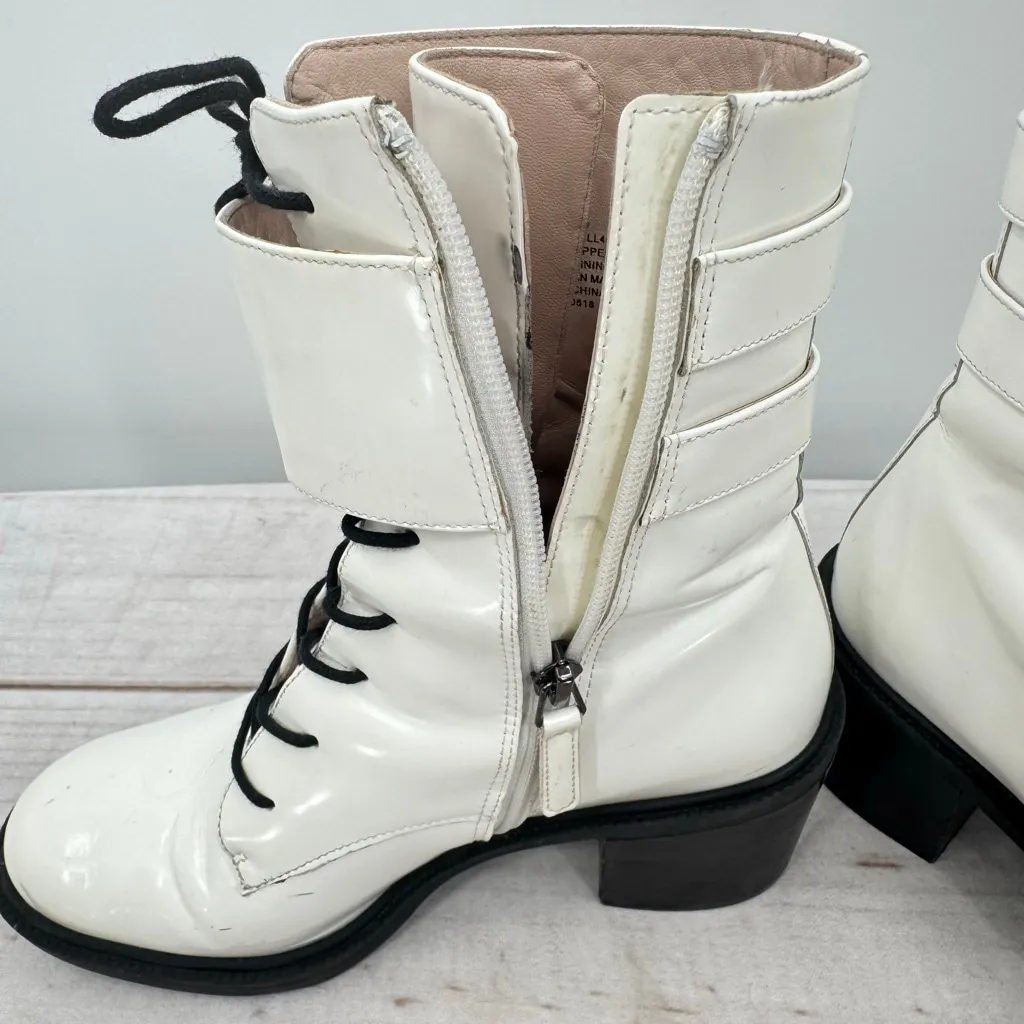 Nine West Fynndelle Lace-Up Heeled Bootie in white patent genuine leather Size 6 - Image 7
