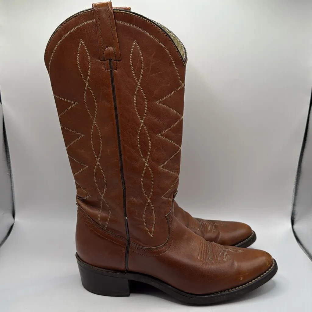 VTG. ACME Avoniti Hypalon Oil‎ Resistant Brown Leather Cowboy Boots SZ 7.5 - Image 5