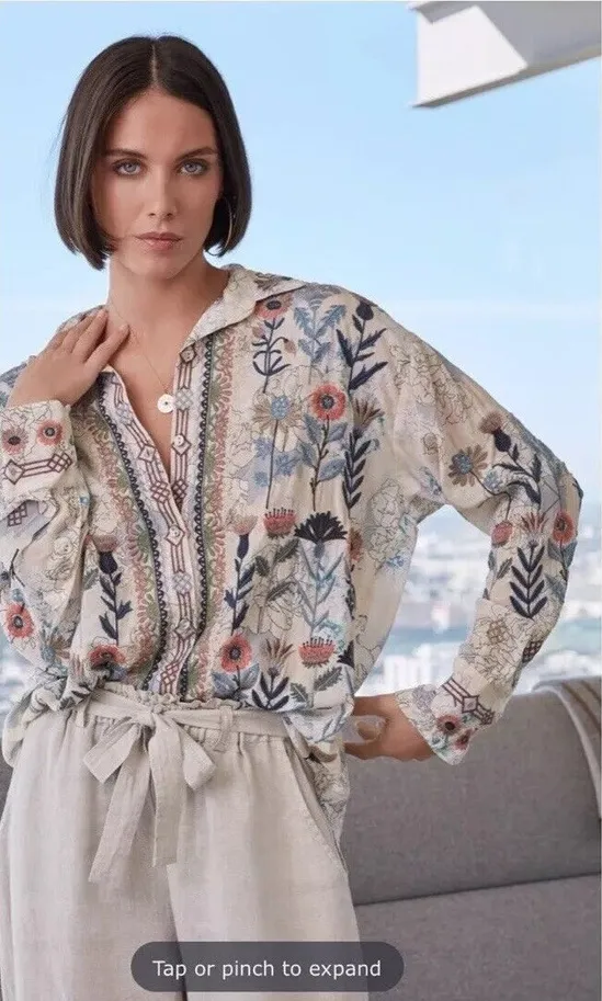 Biya JOHNNY WAS FIELDS BLOUSE Silk NWT fall casual boho $435 floral button top - Image 1