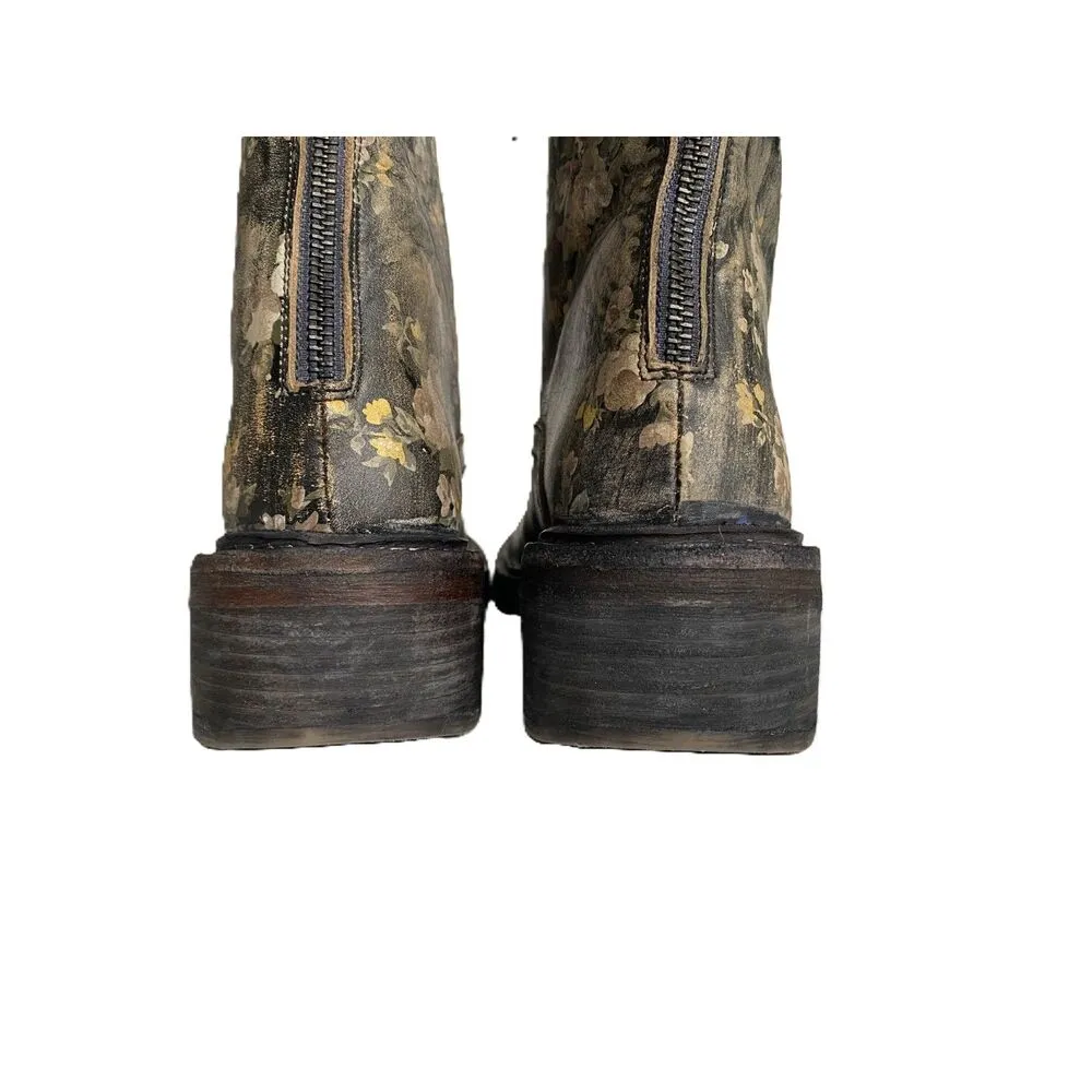 Free People Santa Fe Lace Up Floral Distressed Leather Zippered Boots Sz 38 (8) - Image 10