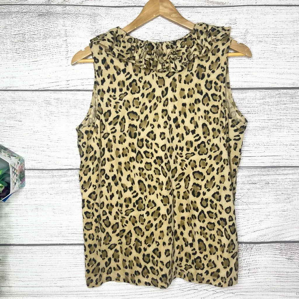 Lauren Ralph Lauren Leopard Print Sleeveless Ruffled Casual Blouse Top Size 1X - Image 6
