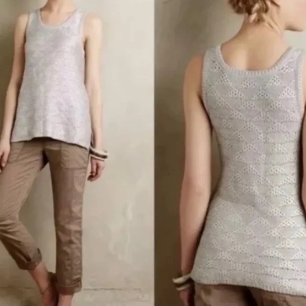 Anthropologie Moth Sana Knit Silver Metallic Sweater Tank, Sz M Size M - Image 3