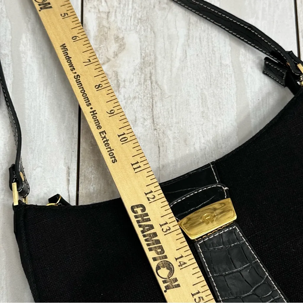 Etienne Aigner Black Linen Gold Hardware Shoulder Bag Y2K Working Girl Polished - Image 13