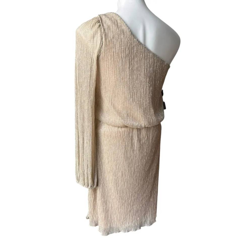 NWT, Bisou Bisou One Shoulder Shimmer Metallic Mini Dress, Missing Belt, Sz 10 - Image 10