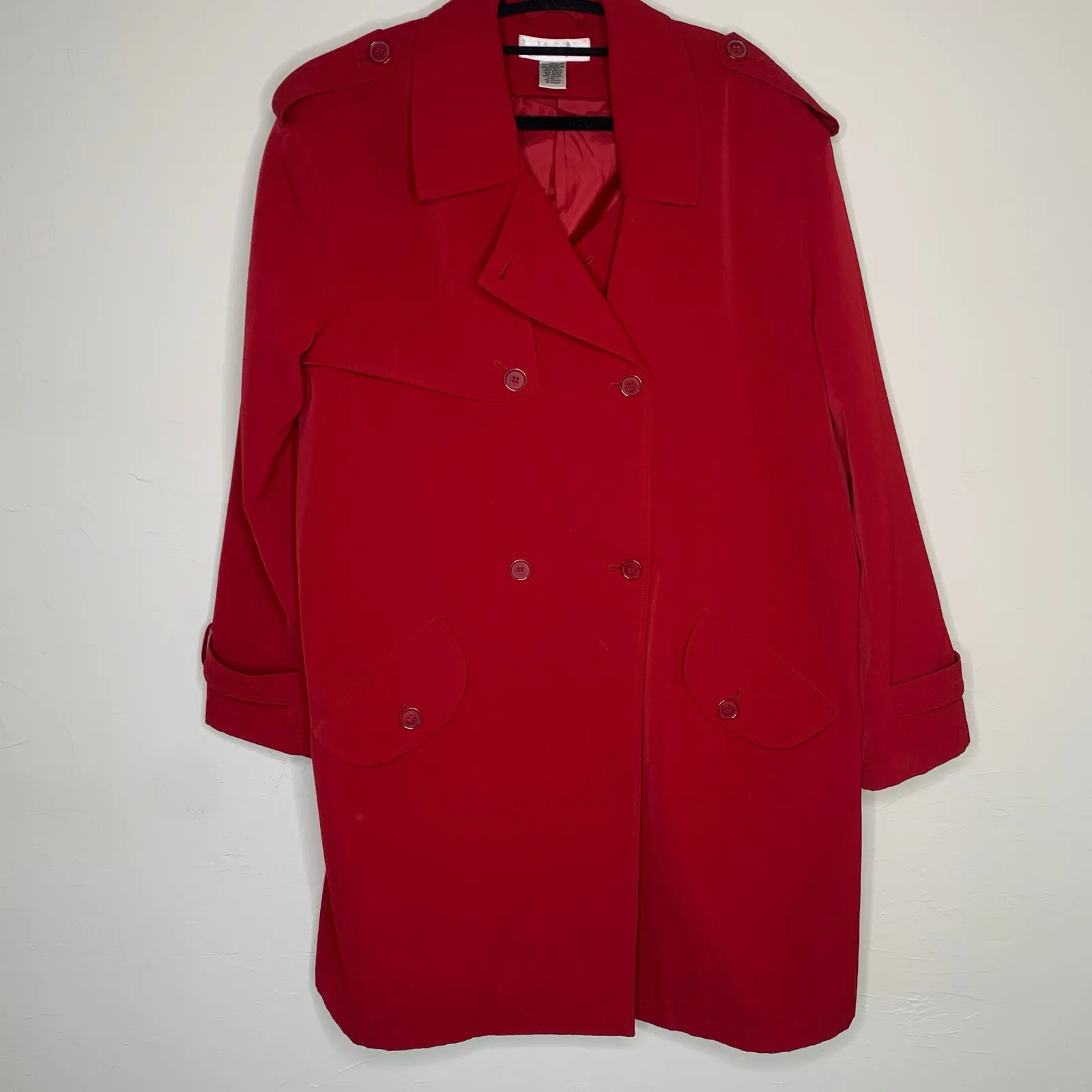 Vintage Preston & York Red Trench Coat Size 14 Double Breasted - Image 5