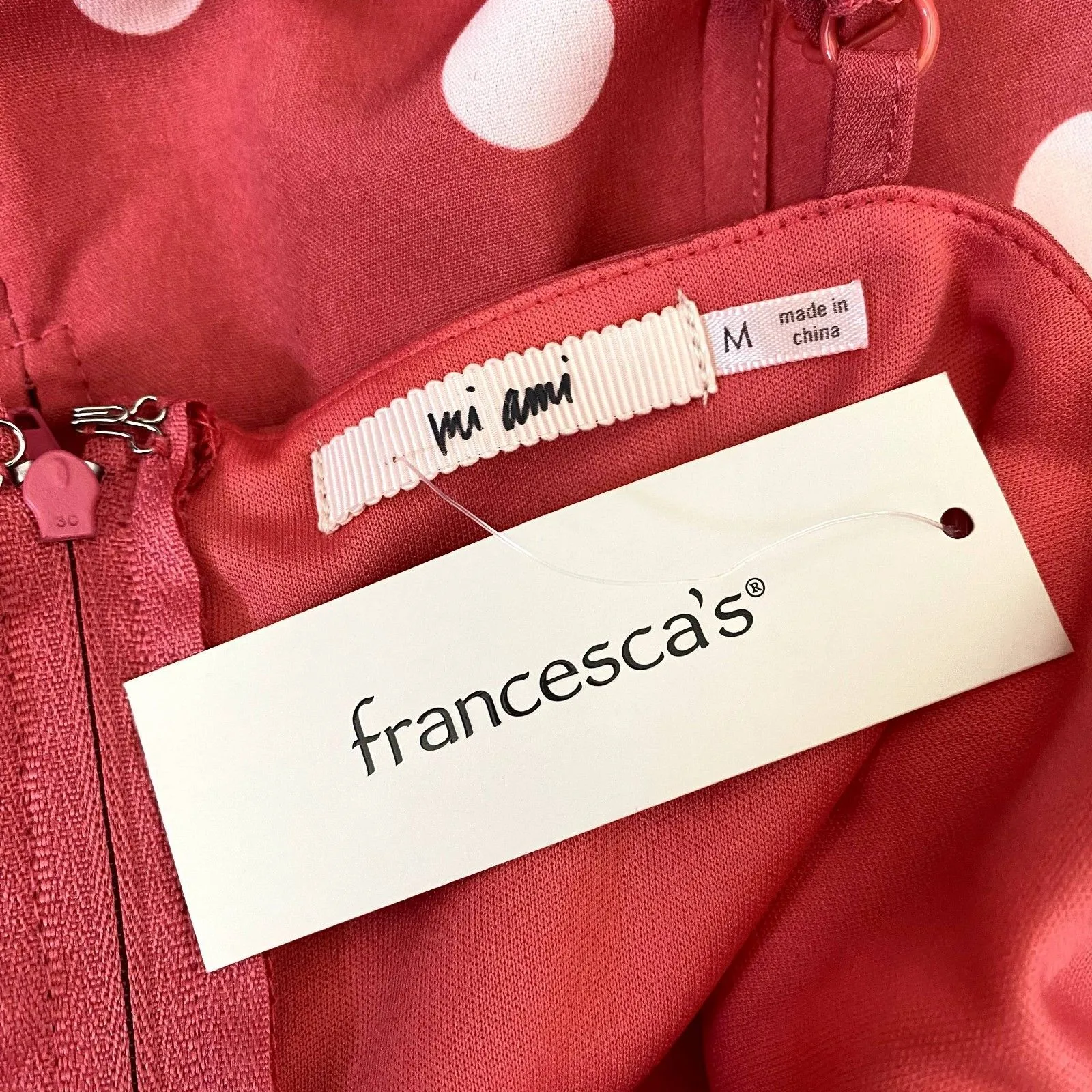 NWT Francesca's Miami Mini Cami Dress Pink Polkadot Barbie Size‎ Medium - Image 3