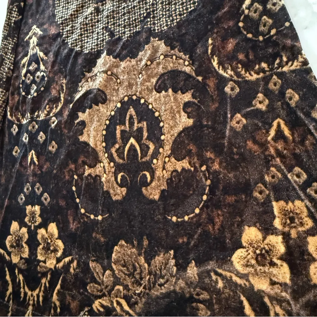 Free People Maura Printed Velvet Flare Pull On Pants Womens XS Brown FloralMulti - Image 7