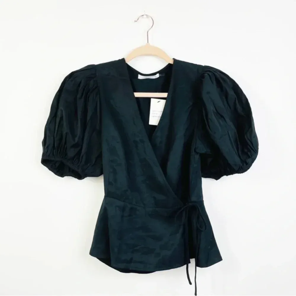 IDEM DITTO Black Puff‎ Sleeve Knit Wrap Top Size Medium NWT - Image 3