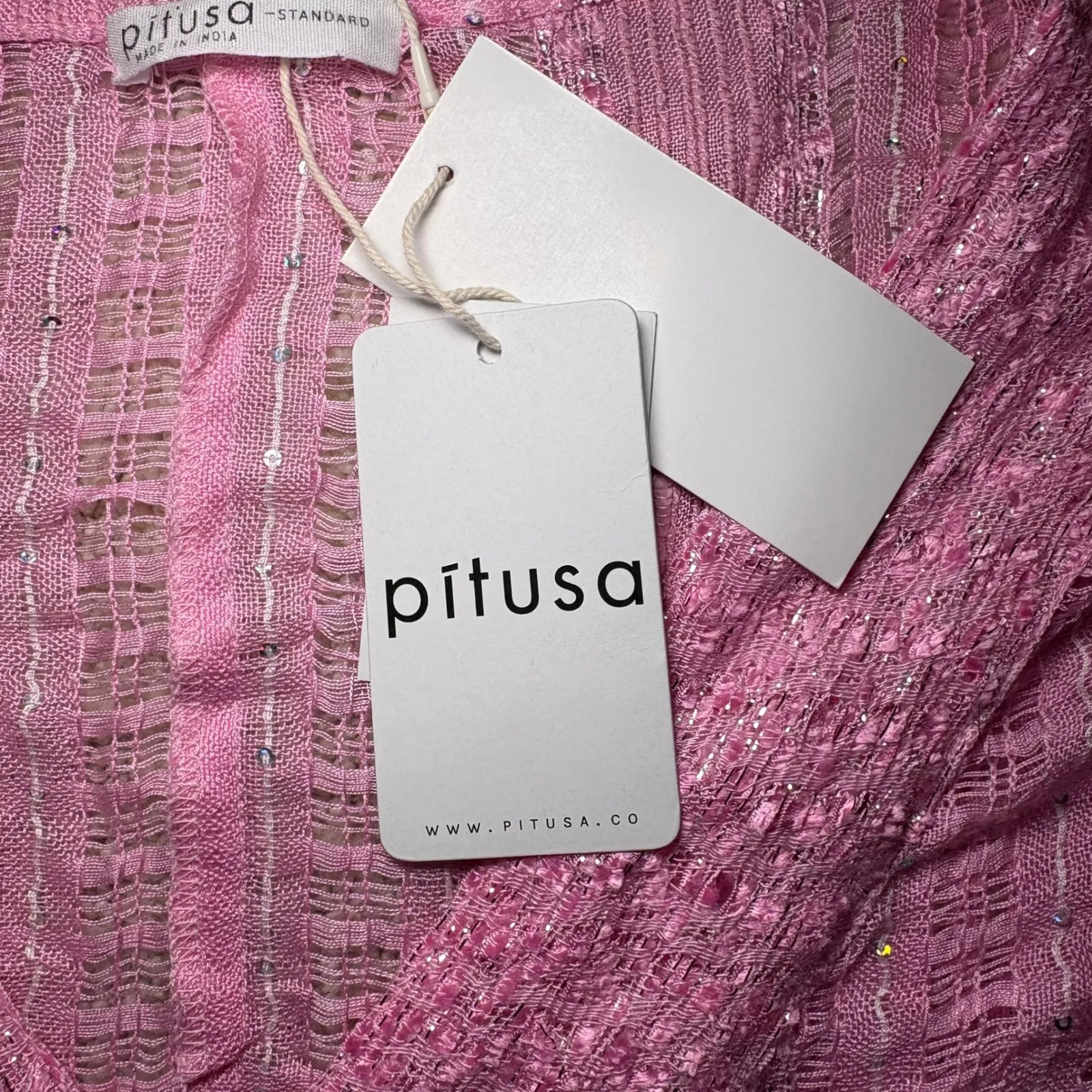 Pitusa NWT Pink Metallic‎ Weave Thobe Kaftan Maxi Cover - Image 9