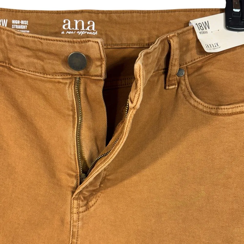 A.N.A. SZ 18W High-Rise Straight Jeans Stretch Zip-Fly Pockets Brown Sugar New - Image 3