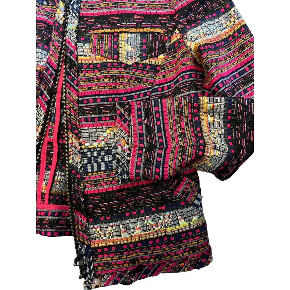 Red Multi Baja Tweed Printed layke Jacquard Zip Blazer size 0 - Image 3