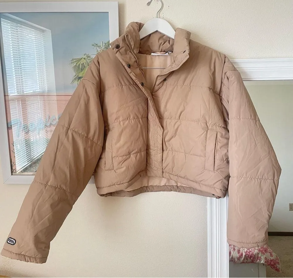 The Fifth Label Remake Cropped Tan Puffer Jacket Coat - Image 5