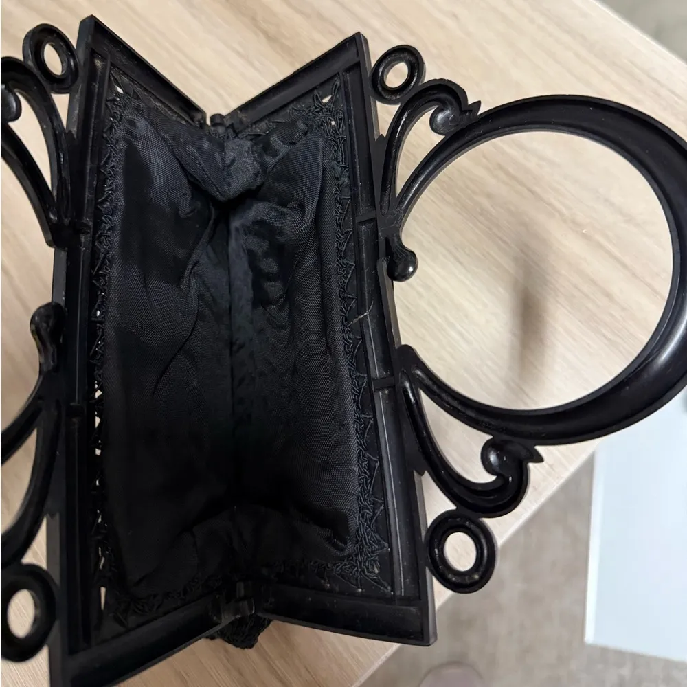 Vintage Crochet Celluloid 1940 Lucite (?) Frame Handle Handbag Mini Purse Clutch Black - Image 6