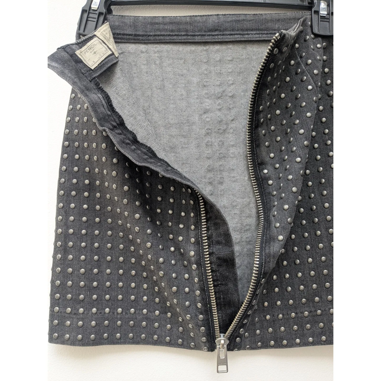 AllSaints Women's Pencil Skirt Remsen Denim Studded Gray Size 2 - Image 13
