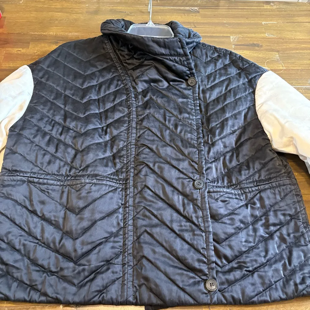 Isabel Marant Black Cream Ivory Quilted Chore Utility Jacket Bomber Silk Boxy 40 - Image 2