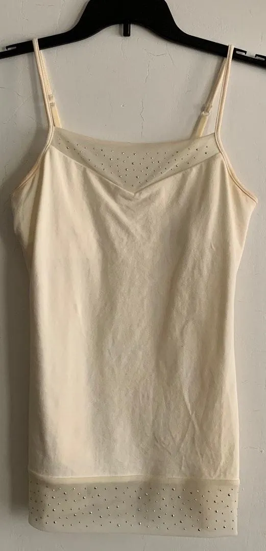 Cream Embellished Rhinestone Mesh Cami - Image 6