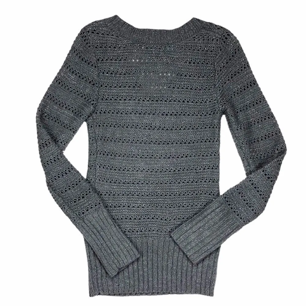 Lucky Brand Woven Silver Grey Metallic Sweater Small - Image 2