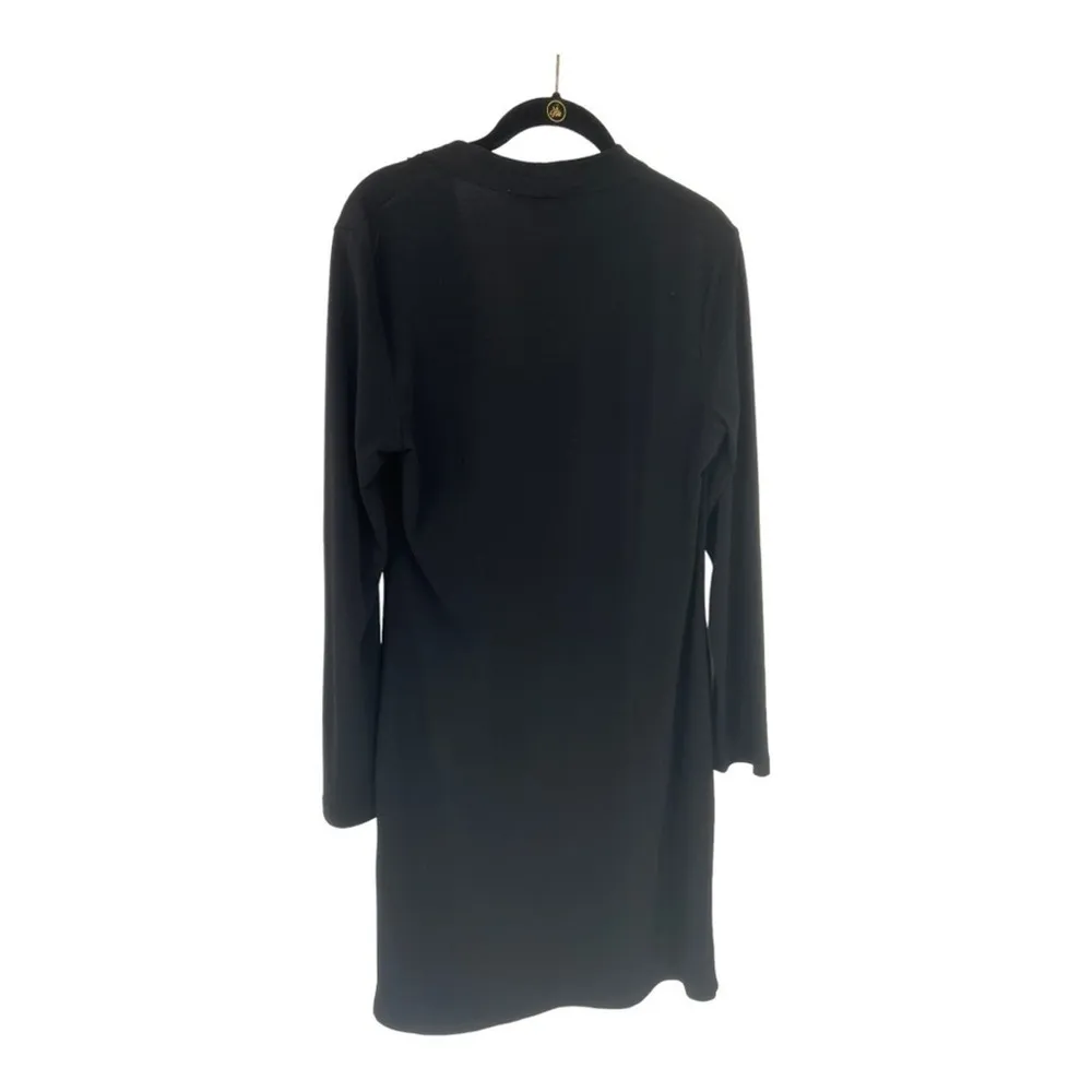 Joy Joy Black Long Sleeve Faux Wrap V-Neck Jersey Dress Size L NWT - Image 2