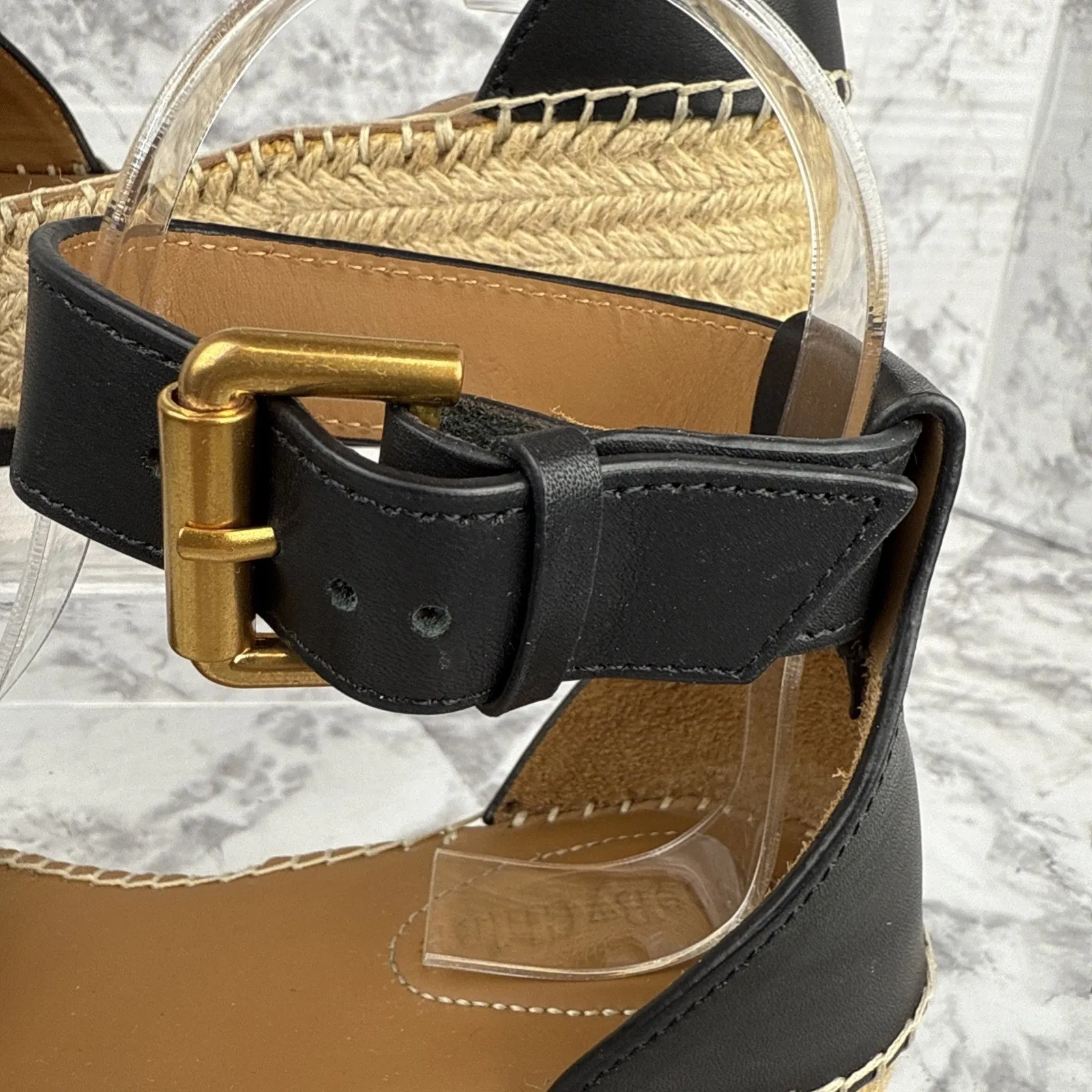 See by Chloe Womens Glyn Platform Espadrille Sandal Black Leather Size 6 EUR 36 - Image 2