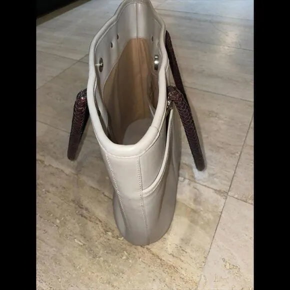 Bug‎ Brighton Braided Leather Cream Handbag Purse Tote 14”x10.5”x5” - Image 6