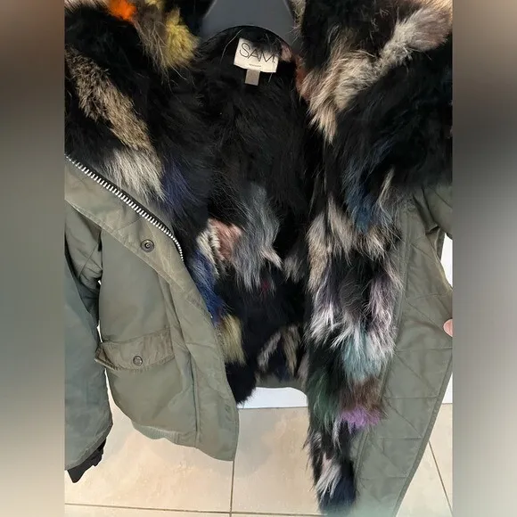 SAM. Multi Luxe‎ Sloan Fur lined down bomber jacket Green - Image 2