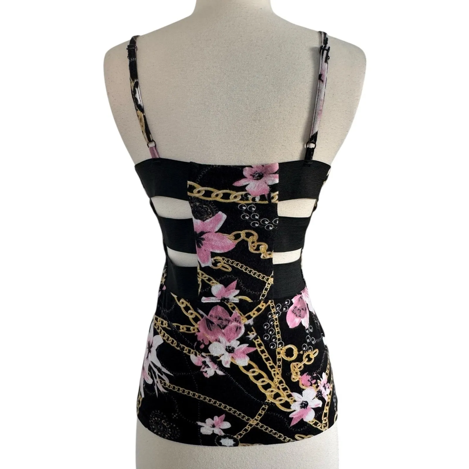 Y2K Vintage 90s WET SEAL Floral Chain Cut Out Tank Top Stretchy Cami Size M - Image 9