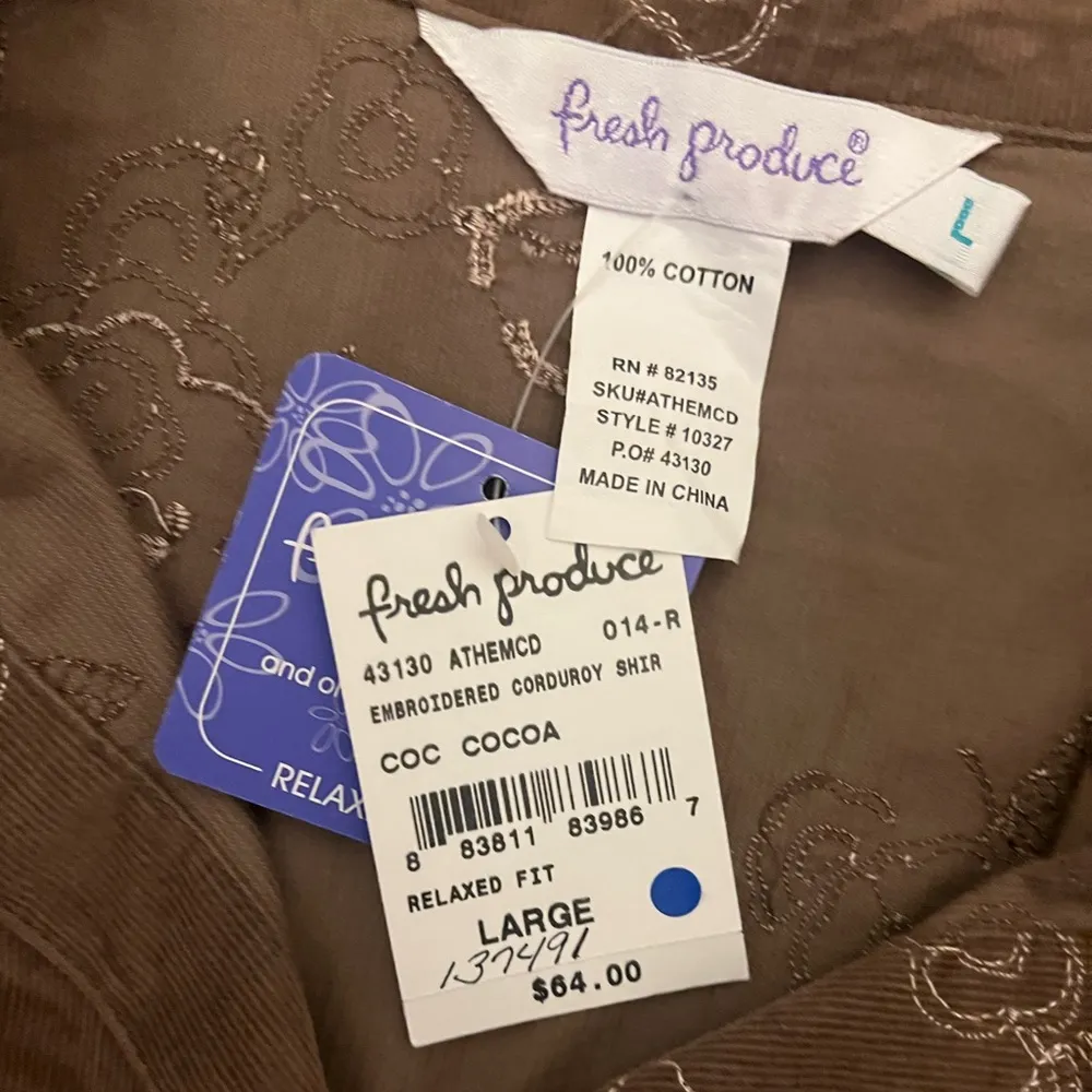 Womens Fresh Produce brown corduroy long sleeve blouse - Image 3