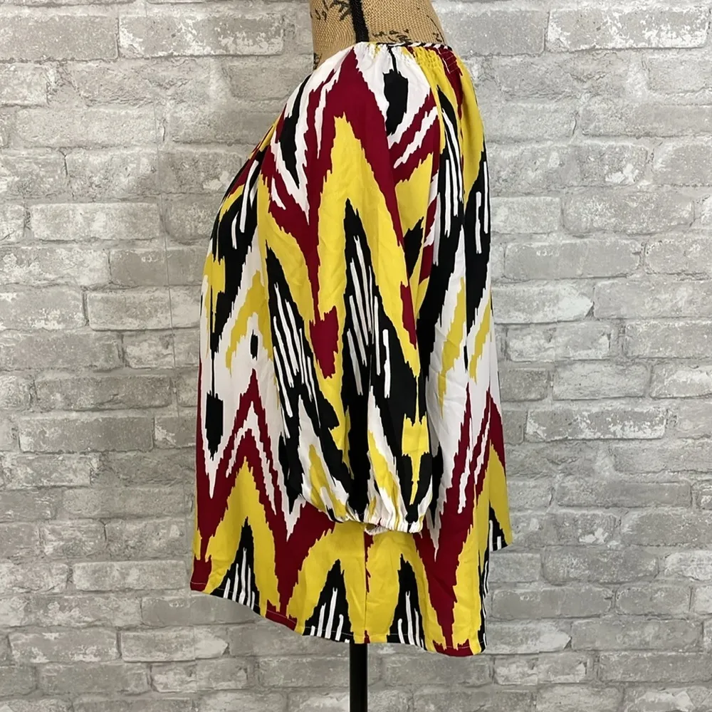 M by Shakara Ikat Print Button Down Blouse Yellow Size 12 - Image 2