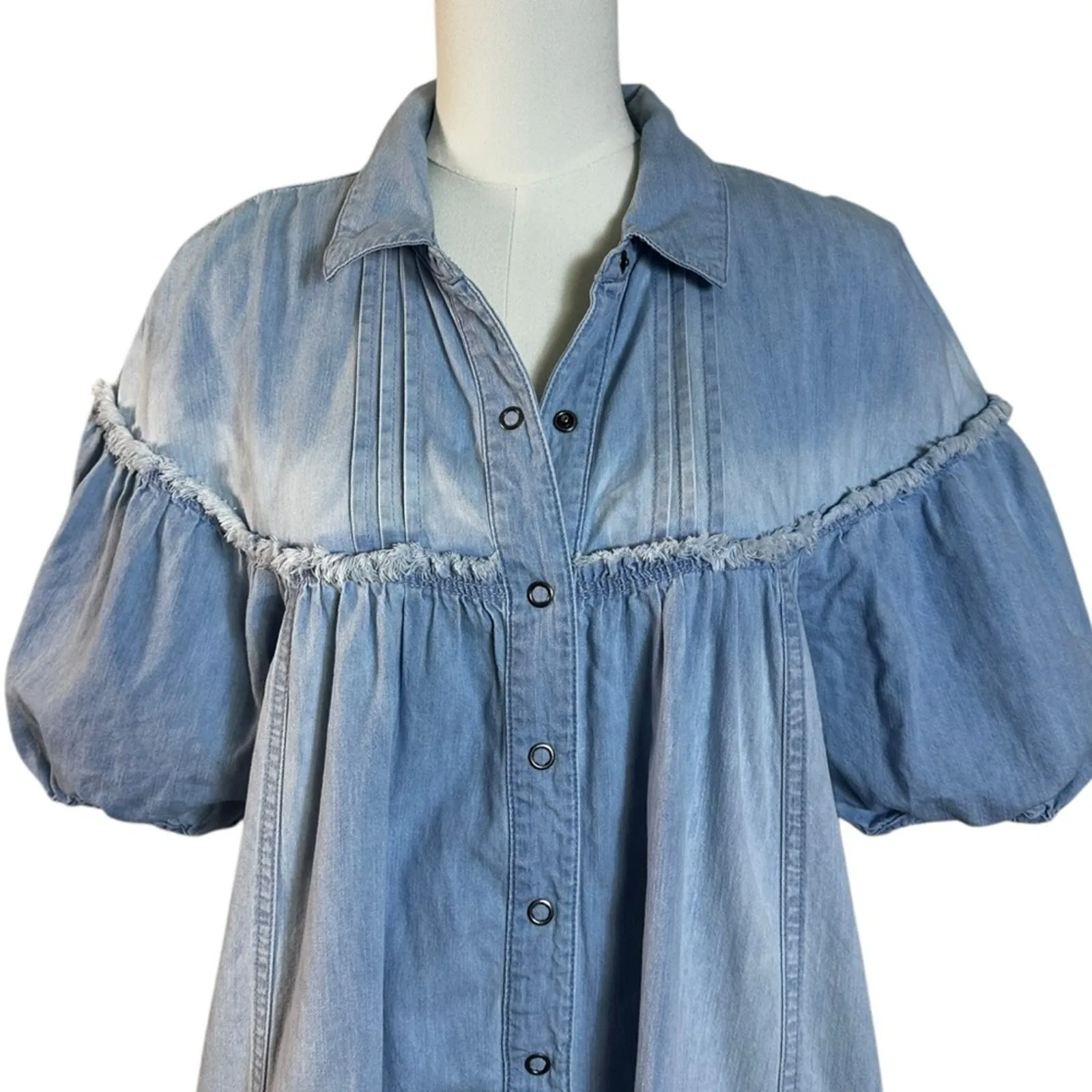 Free People Western Bohemian Prairie On The Road Denim Maxi Dress Size Medium - Image 12