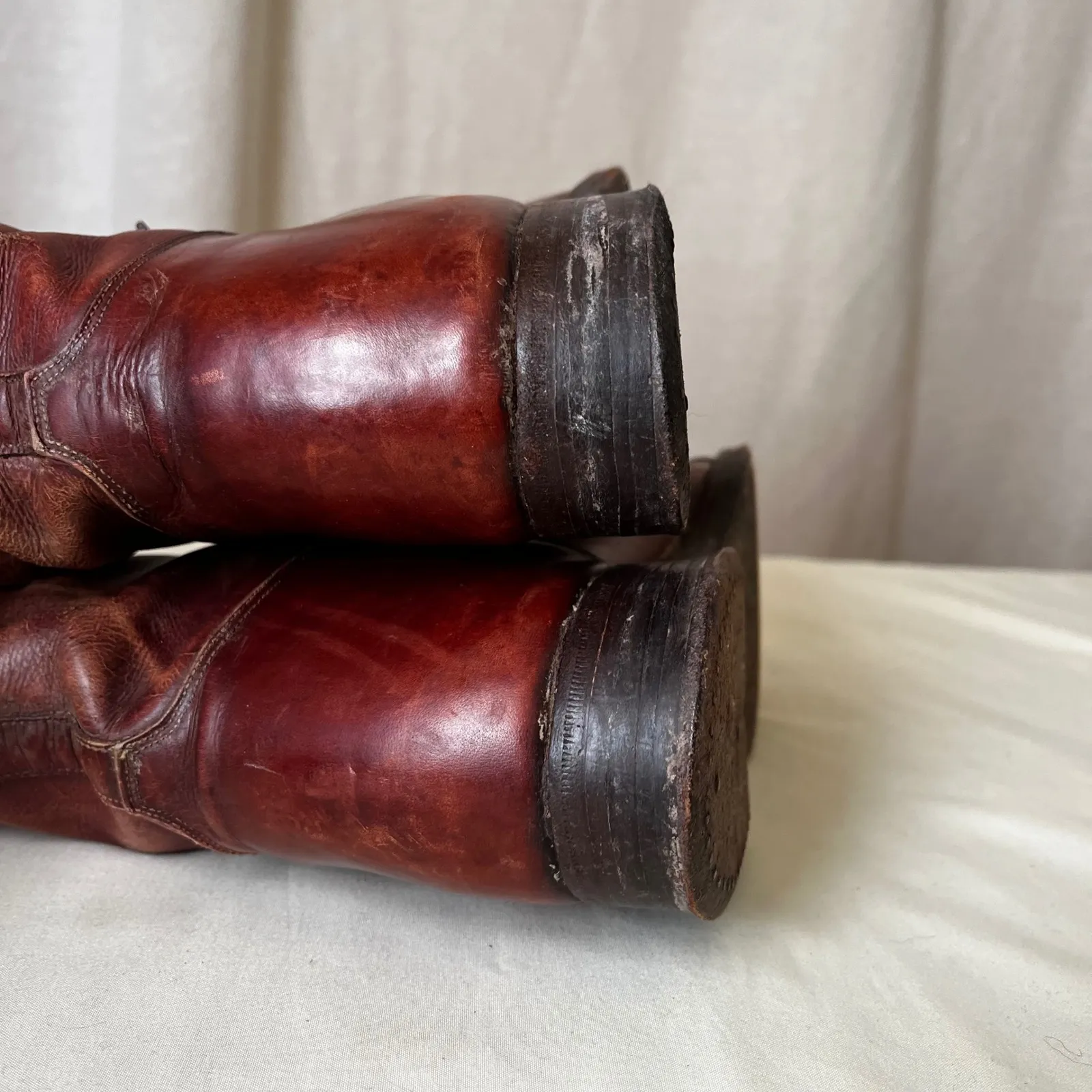 Vintage Burgundy Leather Tall Lace Up Riding Boots Cap Toe Women's 7 Narrow Brown - Image 6