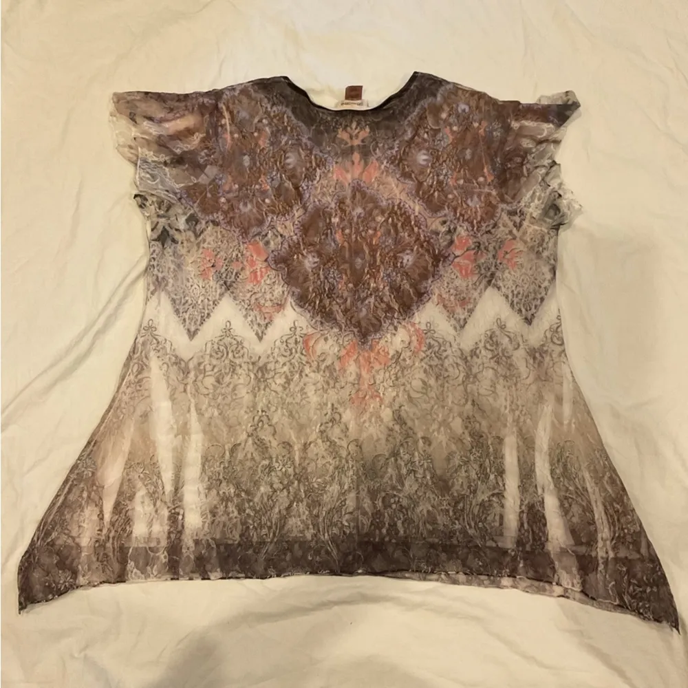 Brittany Black Brown Graphic Fitted Blouse with Peter Pan Collar Size 3X - Image 5