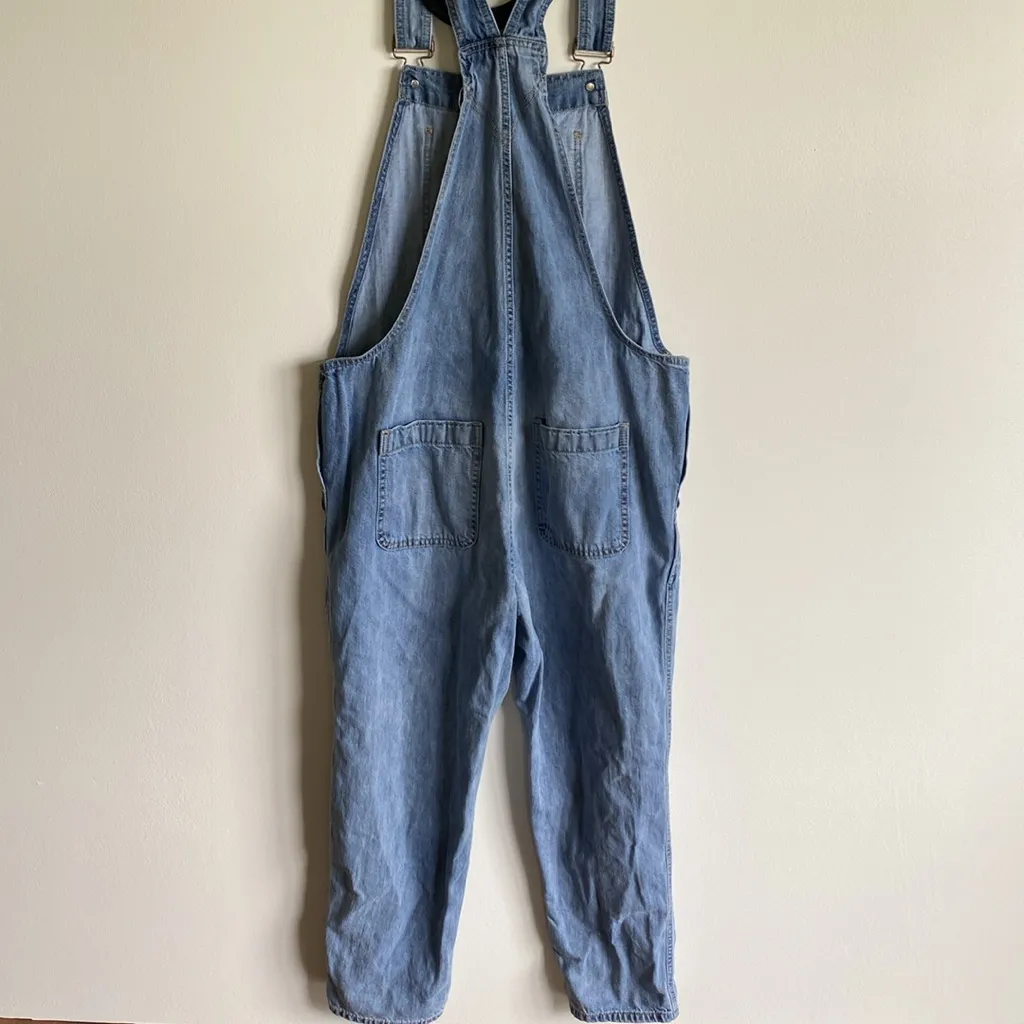 GAP 100% Cotton Distressed Light Wash Denim Overalls - Image 6