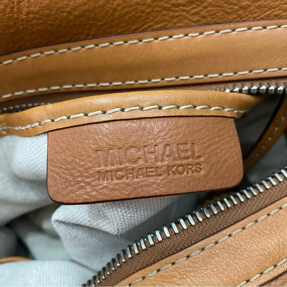 MICHAEL Michael Kors Brookville Update Cognac Brown Leather Medium Bowling Bag - Image 11