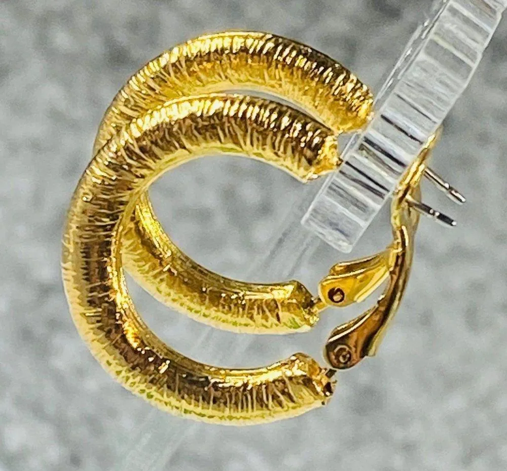 Hoop Earrings Gold Tone Round Womens Textured Omega Backs Shiny Fashion Style - Image 6