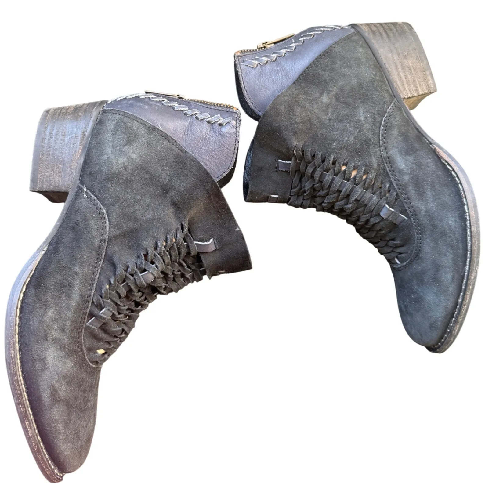 Rebels sz 7.5 Womens 100% Leather Stitched Braided Zip Up Ankle Heel Boots Edgy Black - Image 2