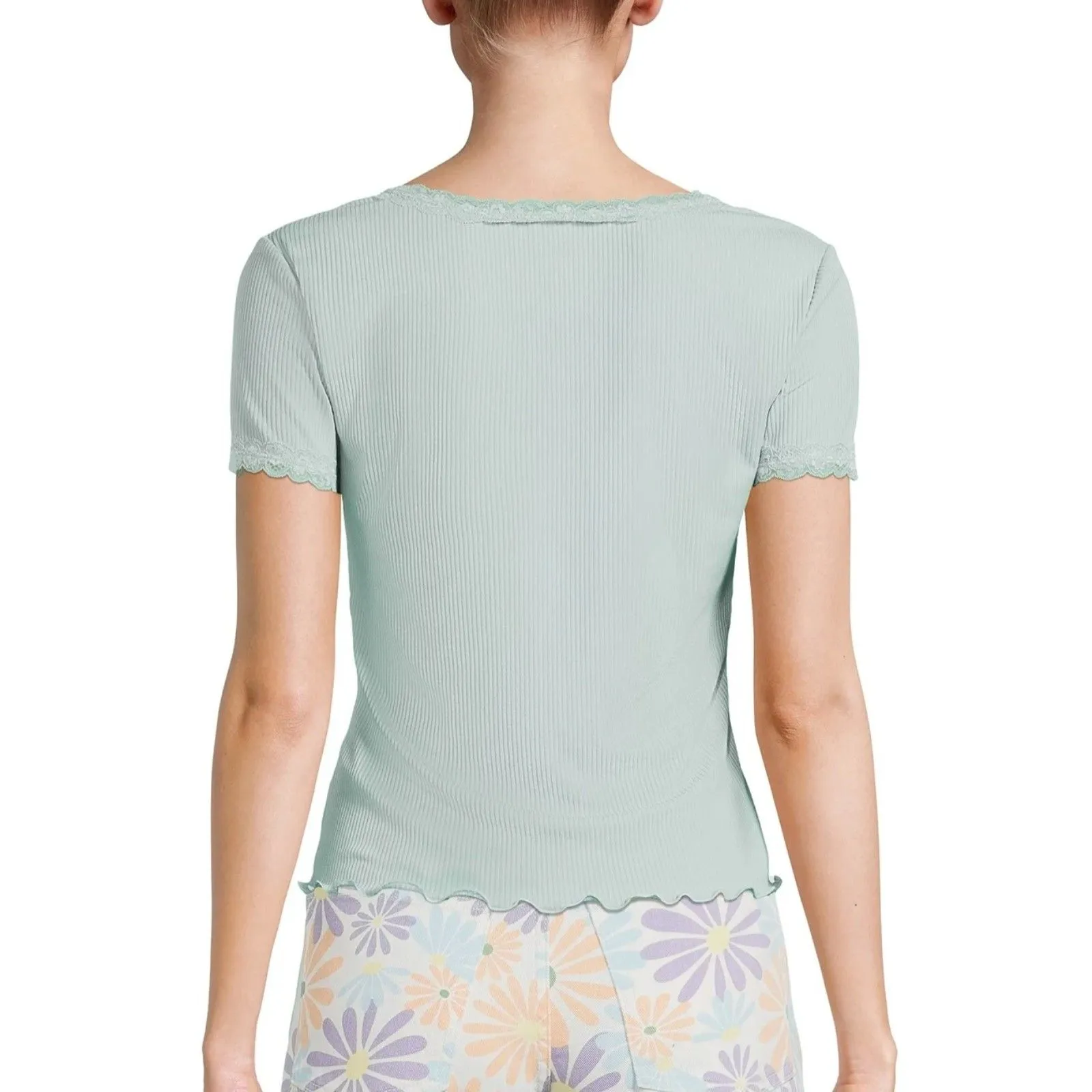 No Boundaries | Light Green Lace Trim Crop Top | Medium (7-9) - Image 2